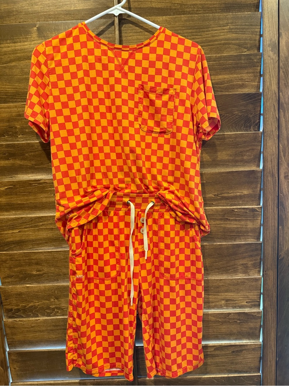 Women's Lates by Kate Short Sleeve Pajama Set in Orange and Red Checker Size S